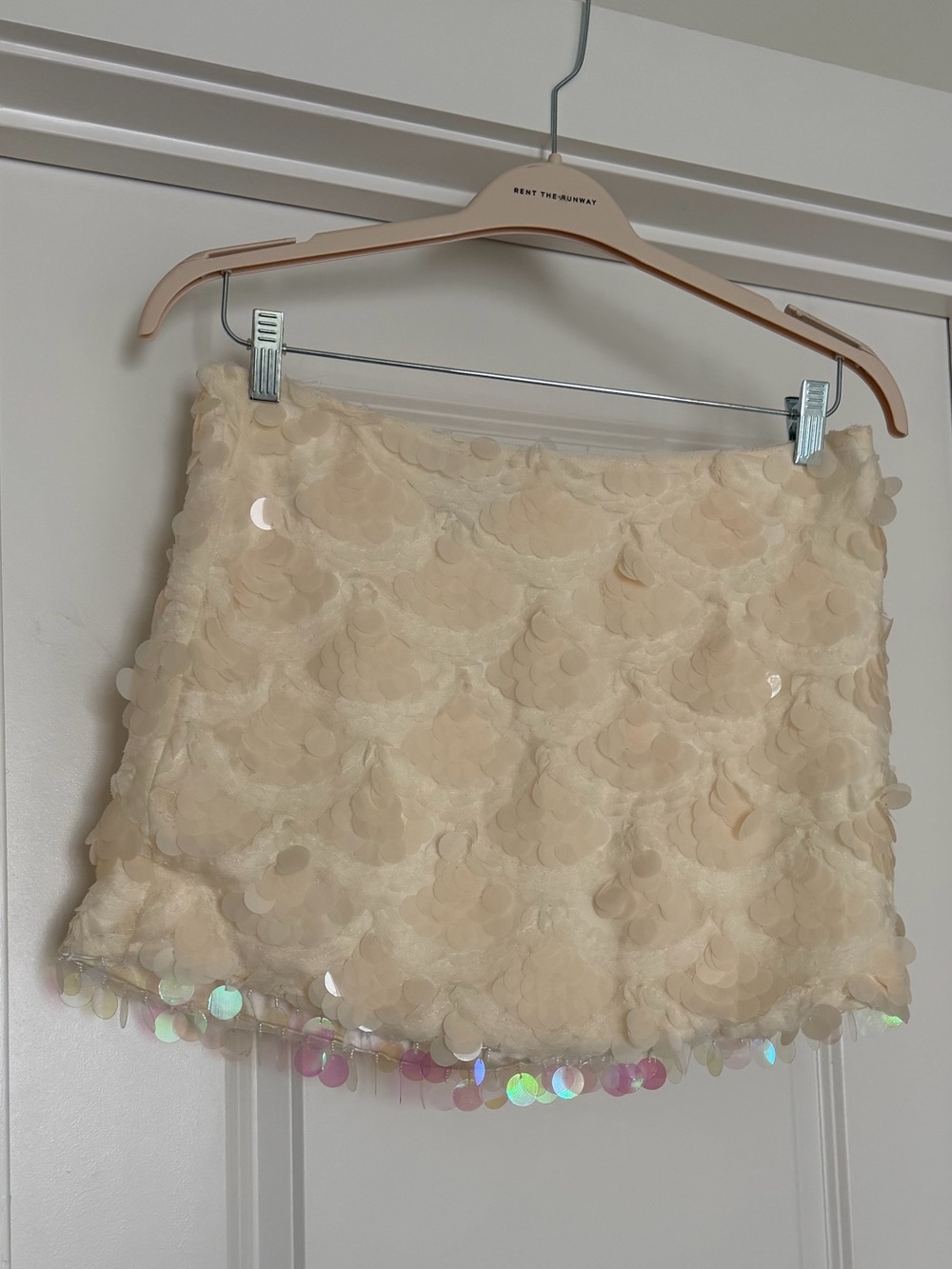 En Saison Cream Mini Skirt with Iridescent Sequin Hem - Picture 4 of 7